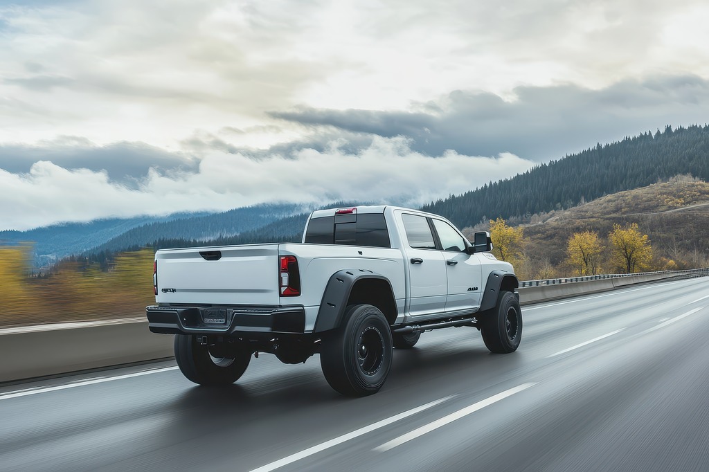 Pickup truck driving on highway